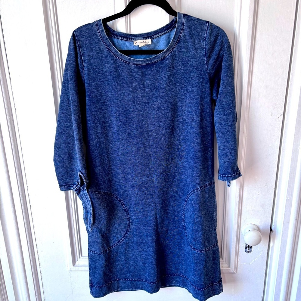 Jane and Delancey Women’s Denim Blue 3/4 Sleeve Tie Close T shirt Dress Medium